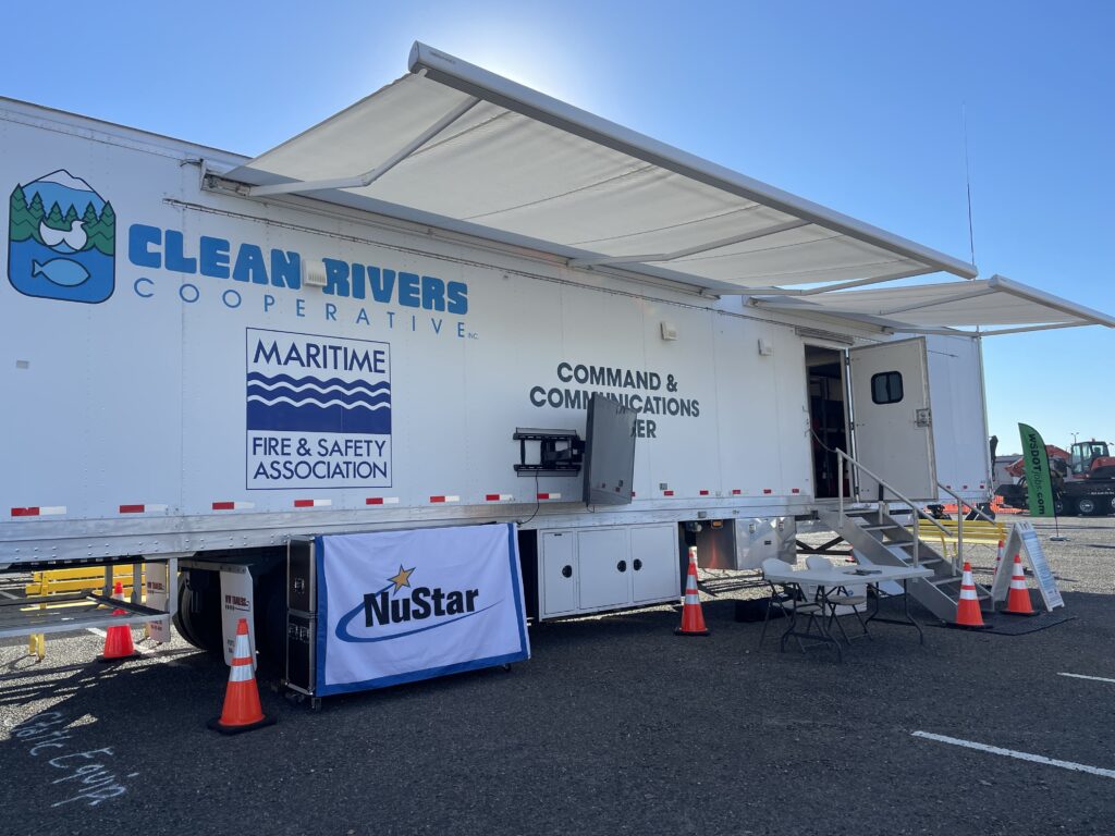Clean Rivers Cooperative Mobile Command and Communications Trailer set up at DOZER DAY at Clark County Fairgrounds.