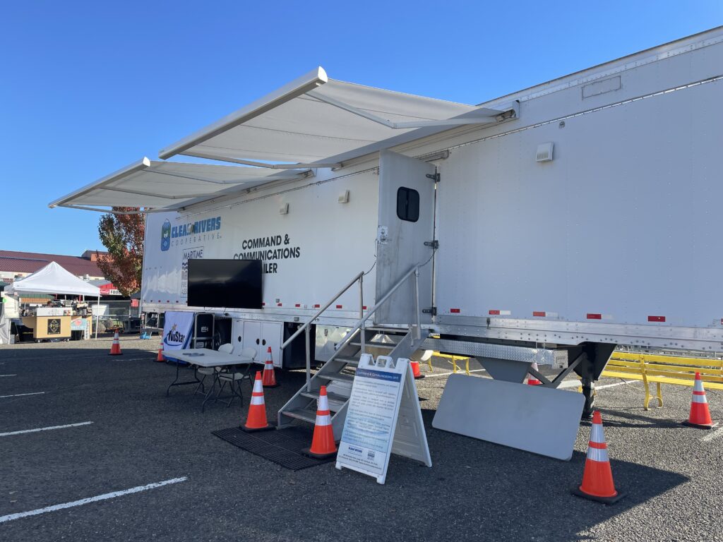 Clean Rivers Cooperative Mobile Command and Communications Trailer set up at DOZER DAY at Clark County Fairgrounds.